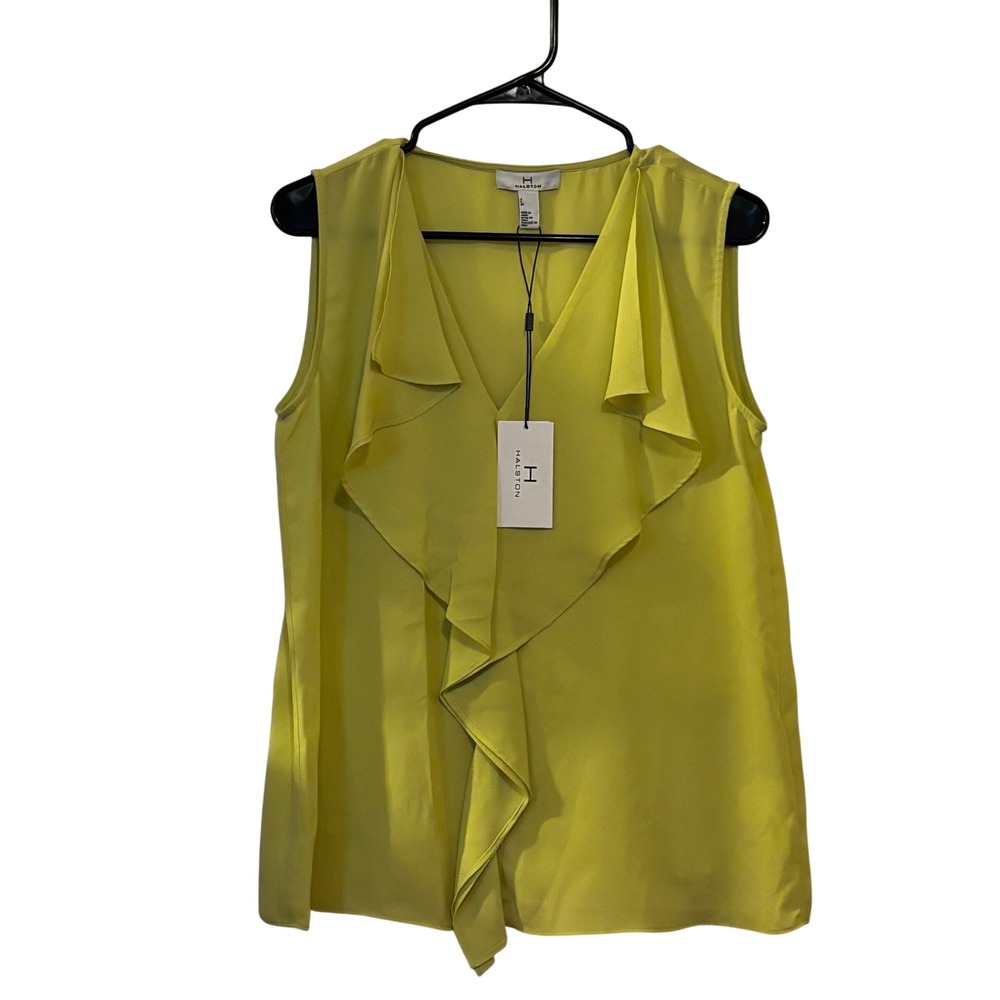 Halston Women's Blouse Small NWT Ruffle Sleeveless Green